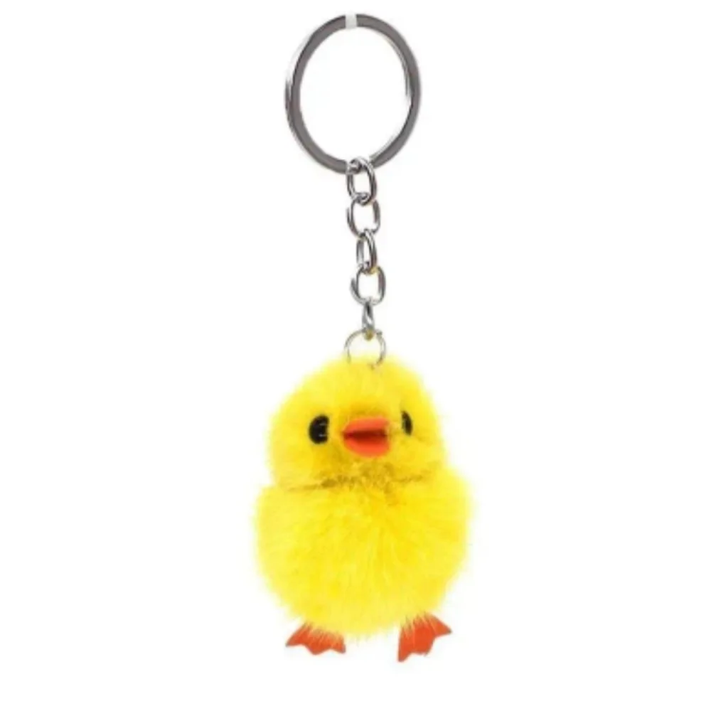 Fuzzy Yellow Chick Keyring Purse Charm Silver